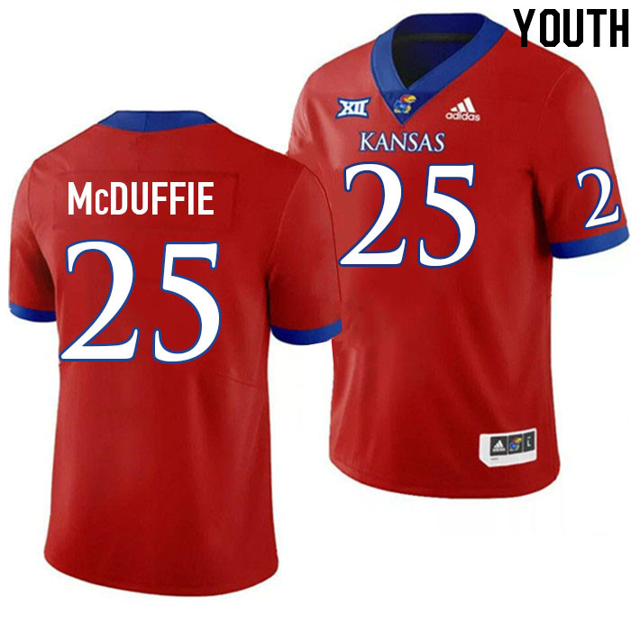 Youth #25 Dylan McDuffie Kansas Jayhawks College Football Jerseys Stitched Sale-Red